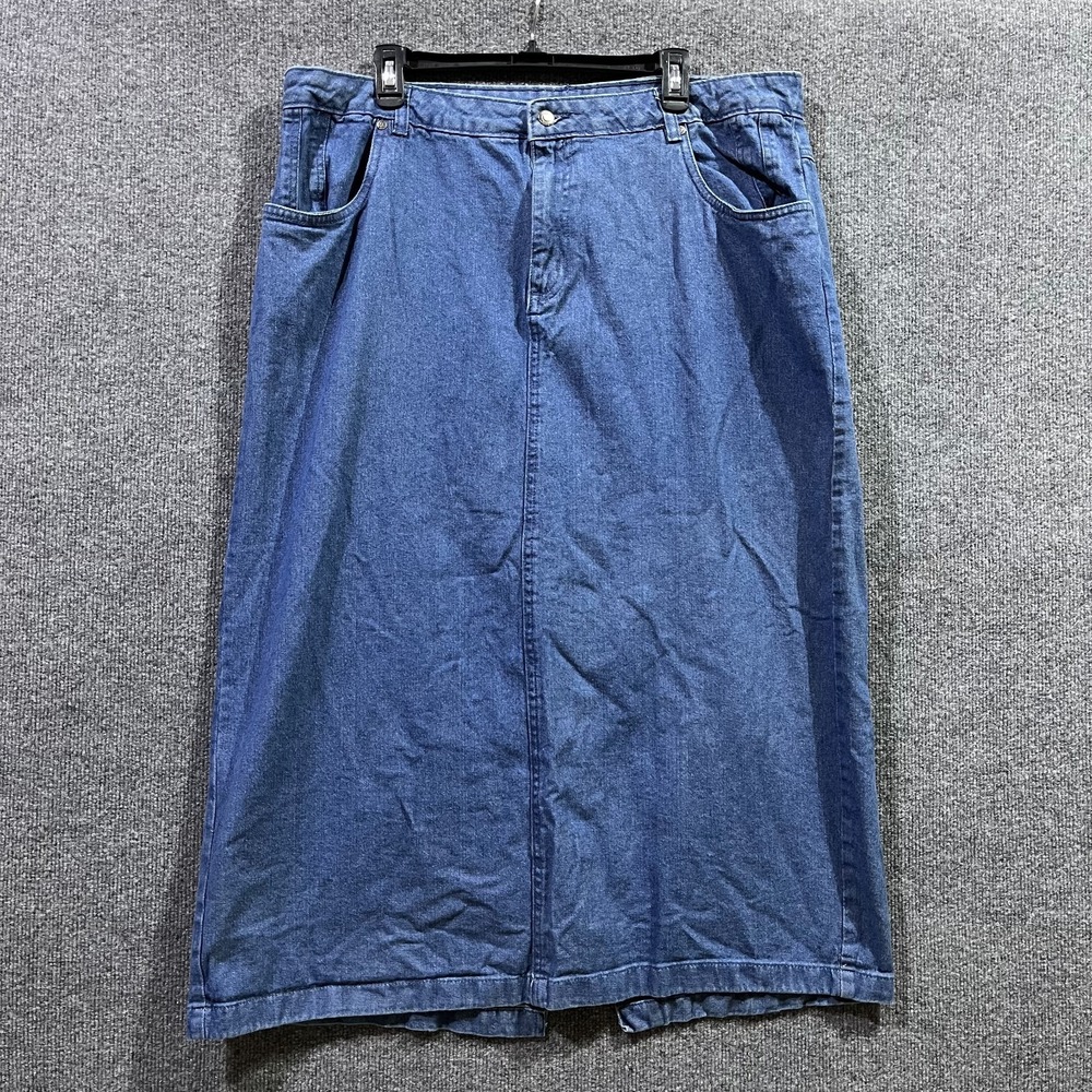 Jessica London Pencil Skirt Womens 18W Blue Denim Cotton Back Slit Everyday Wear
